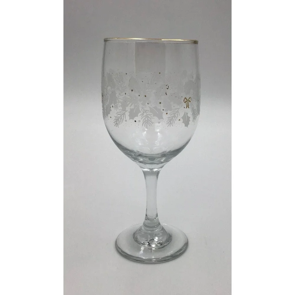 VTG (11) Libbey Arby's Christmas Holiday Wine Glasses Holly Berry Gold Rim 7